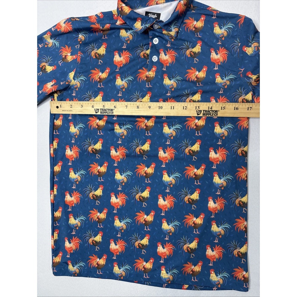 Waggle Shirt Youth Xl Blue Rooster Print Golf Polo Performance Stretch - Picture 5 of 7
